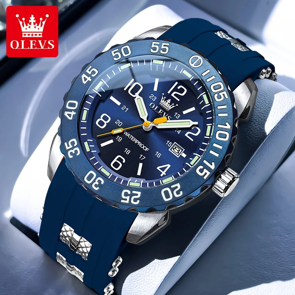 OLEVS Luxury Men's Fashion Quartz Watch Waterproof Luminous Orange Silicone Strap Sports Men Military Wristwatches Watch for Men