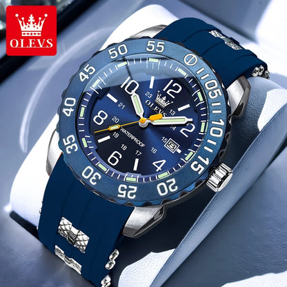 OLEVS Luxury Men's Fashion Quartz Watch Waterproof Luminous Orange Silicone Strap Sports Men Military Wristwatches Watch for Men