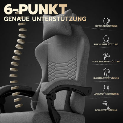 Dark Gray Fabric Gaming Chair, Massage Office Chair with Headrest, Ergonomic Racing Design, Adjustable Footrest, for PC Gamers