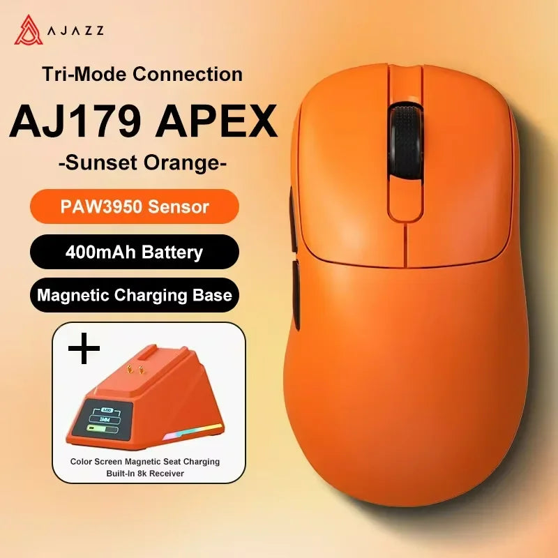 AJAZZ AJ179 APEX Wireless Gaming Mouse with RGB Display Dock, PAW3950 Sensor, Bluetooth, 8000Hz Polling Rate, Tri-Mode Gaming Mouse