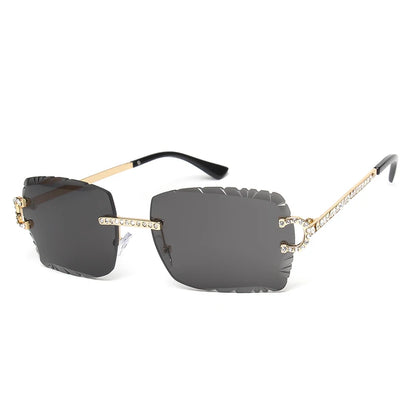 Fashion Rimless Square Sunglasses Vintage Diamond Brand Design Cut Lens Sun Glasses Men Women Metal Frame Luxury Eyewear