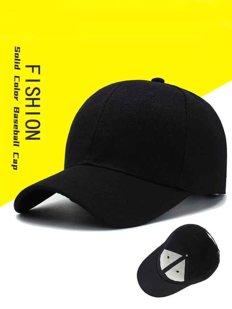 Czarna czapka bejsbolówka w jednolitym kolorze, snapback, casualowa czapka z daszkiem, dopasowana, hip-hop, dad hat, dla mężczyzn i kobiet, unisex