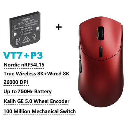 Rapoo GEN-2 VT7 Wireless Gaming Mouse, 8K Polling Rate, 53g Lightweight Gaming Mouse, 26K DPI, Macro Enabled, Rechargeable Gaming Mouse
