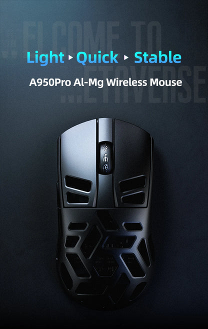 DAREU Al-mg Tri-mode 8Khz PBT trådløs gamingmus med hurtigopladning, PAW3950, 30000 DPI, letvægtsdesign til PC-gamere