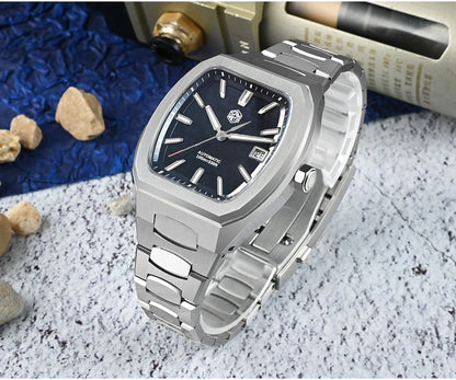 San Martin 39.5mm Tonneau Luxury Men Watch Mineral Dial Casual Sports PT5000 SW200 Automatic Mechanical Sapphire Luminous SN0145