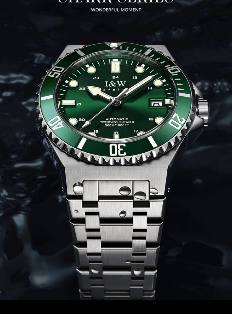 IW Luxury Brand Automatic Mechanical Sports Diving Watch Red Blue Bezel Steel Sapphire Luxury Men's Watches 300M Waterproof