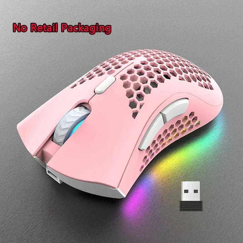 BM600 Wireless Gaming Mouse USB 2.4GHz Rechargeable RGB Wireless Mouse, Ergonomic Honeycomb Optical Mouse for PC, Laptop & Office