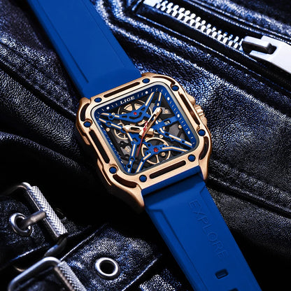 LIGE New Fashion Men Watches Luxury Large Dial Square Design Quartz Watch Casual Silicone Band Men's Sports Watches Reloj Hombre