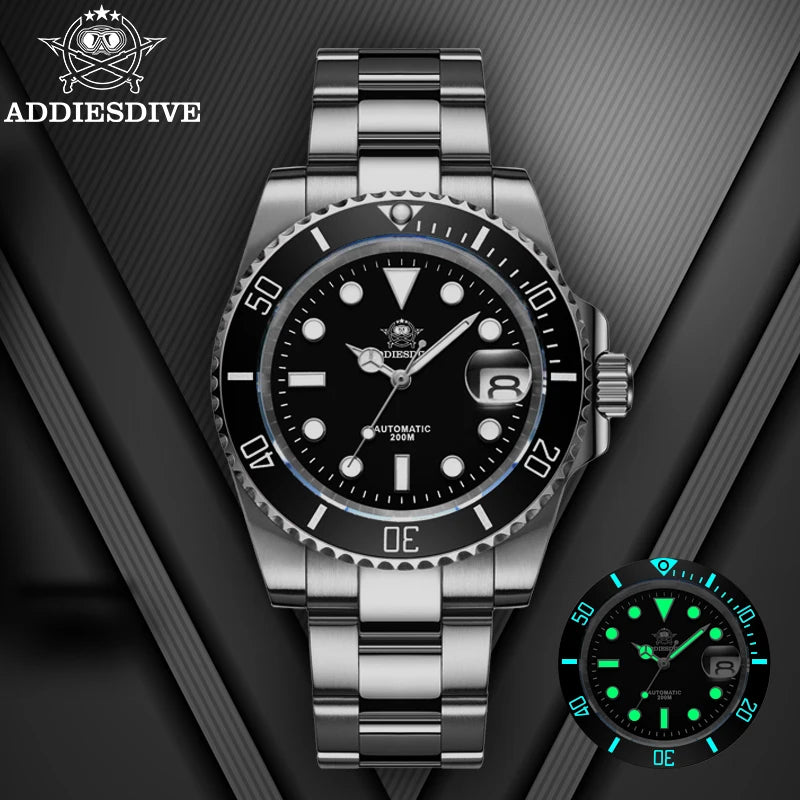 ADDIESDIVE Luxus-Automatikuhr für Herren 8215 Mechanische Uhr BGW9 Leuchtend Saphirglas Taucheruhr für Herren Analoguhr AD2503