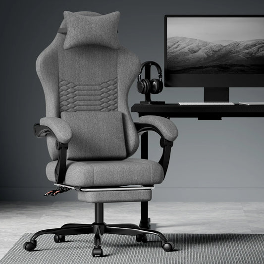 Gaming Chair Fabric Office Chair, Massage Gaming Chair with Headrest, Ergonomic Racing Gaming Seat with Footrest, for Relaxing