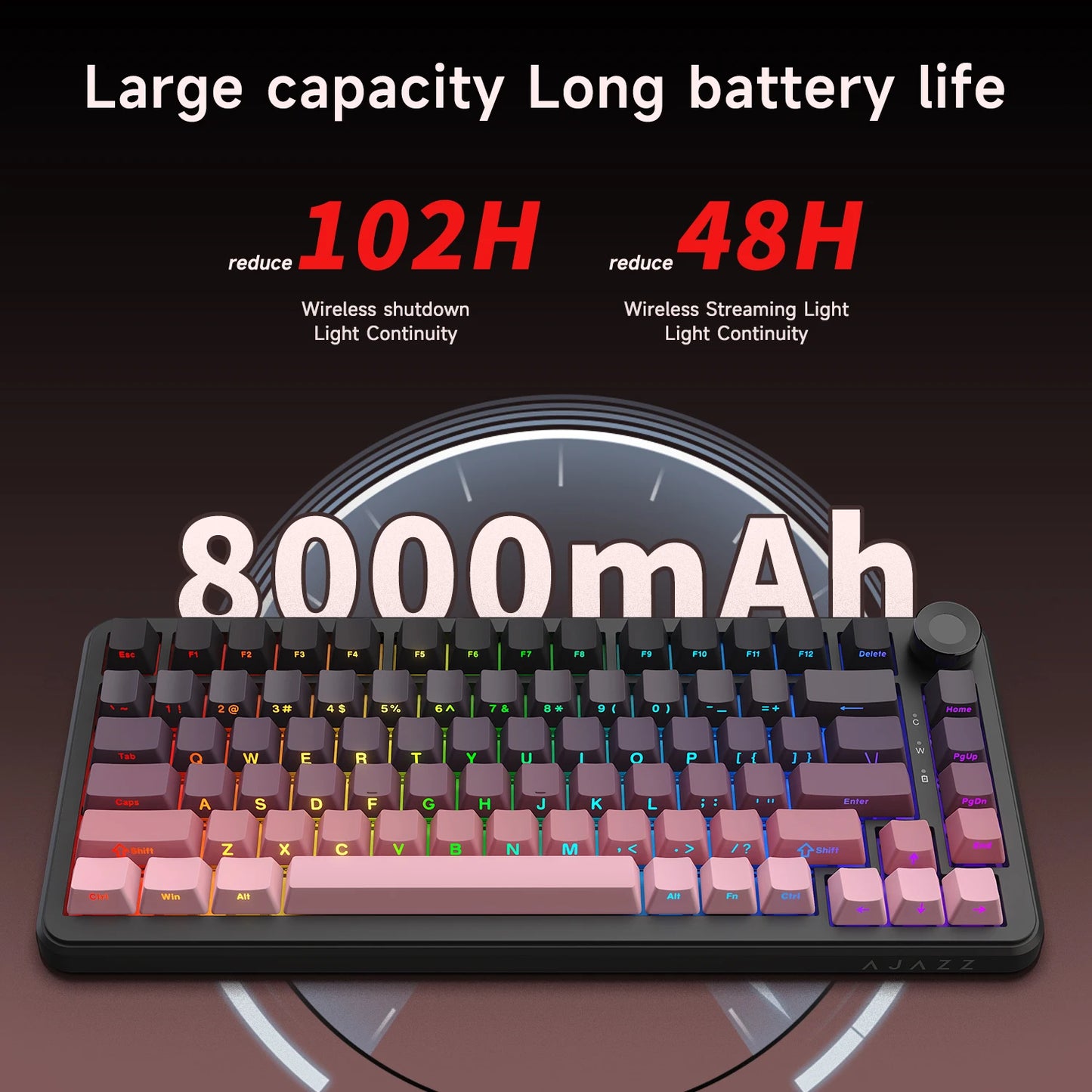 AJAZZ AK820 MAX PLUS Tri-mode TFT Screen Gaming Keyboard 8000mAH dual system hot swap FR4/PC Plate Volume Knob