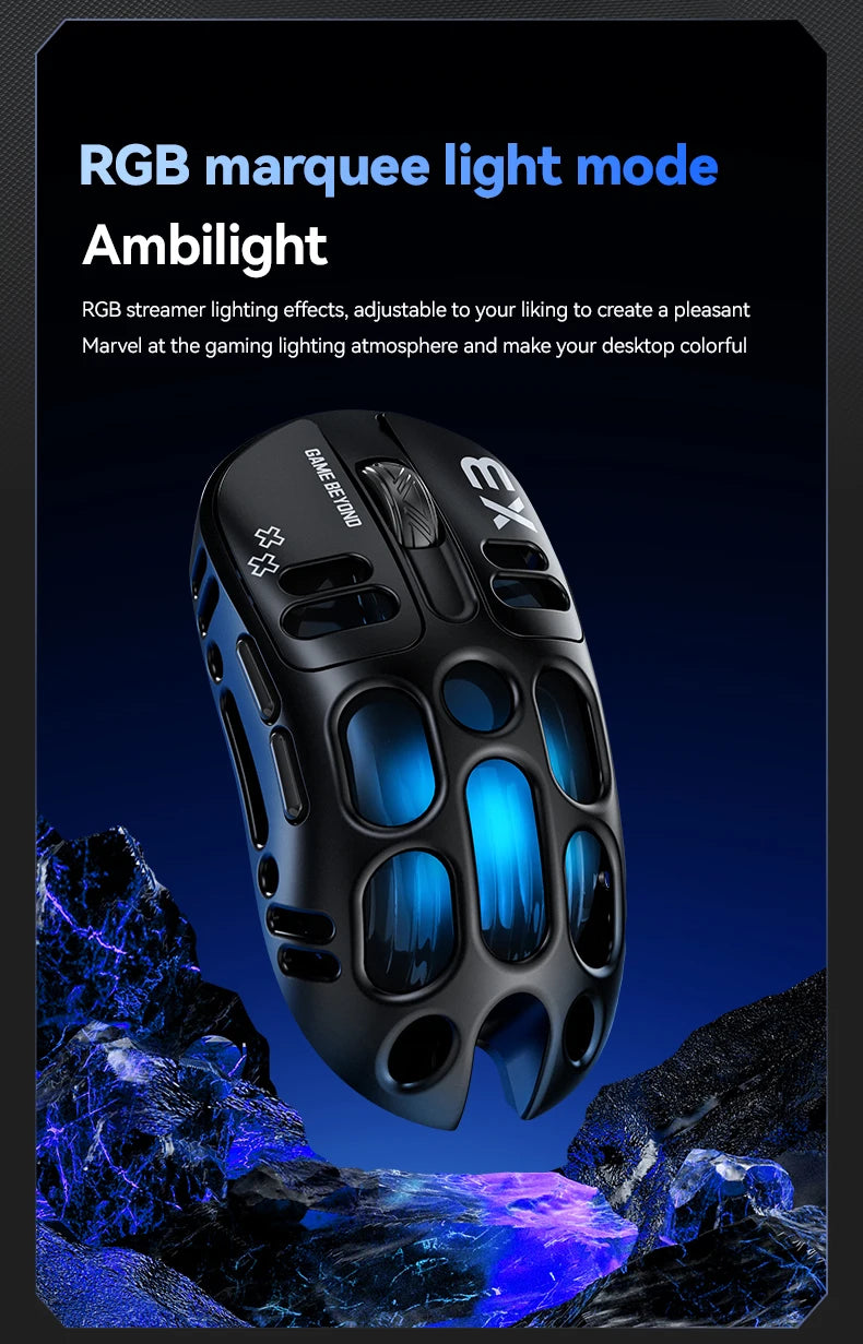 3-Mode Wireless Gaming Mouse with RGB Lighting, Lightweight Bluetooth Mouse, Rechargeable Esports Mouse for PC, Laptop & Gaming