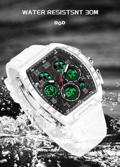 FOXBOX Men Watch Luminous White Silicone Waterproof Quartz Watch For Men Fashion Analog Digital Alarm Chronograph Montre Homme