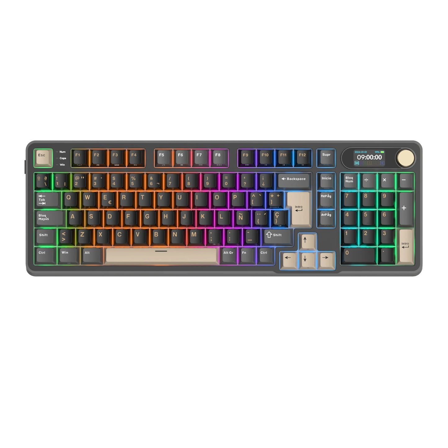 RK S98 ROYAL KLUDGE Top Mount Mechanical Keyboard TFT Screen Knob 96% RGB Backlit Tri-mode Wireless Gaming Keyboard PBT Keycaps