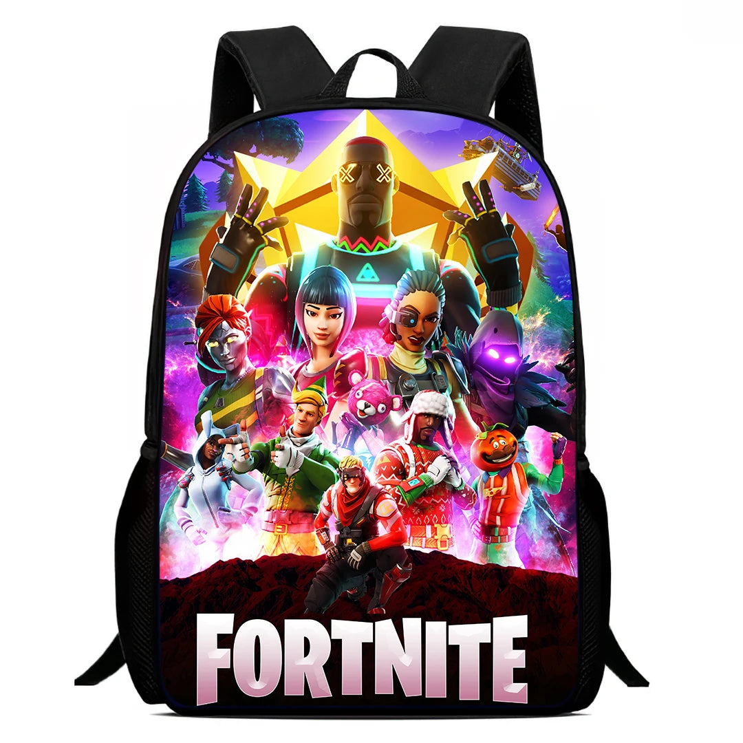 Fortnite 15 tommer tegneserie-skolerygsæk til børn, drenge og piger, cool gaming-print, let og rummelig rygsæk, egnet til alderen 5-8