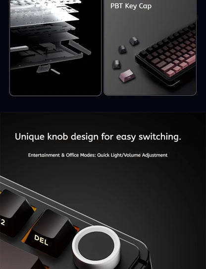 Teclado Mecânico AULA S75 PRO 75% Layout Personalizado Retroiluminação RGB Sem Fios Bluetooth Gaming com Ecrã e Botão Rotativo