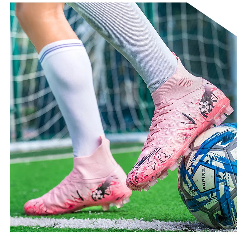 Men's High Ankle Football Boots Turf Soccer Cleats Breathable Non-slip Training Match Sneakers Outdoor Sports FG Soccer Shoes