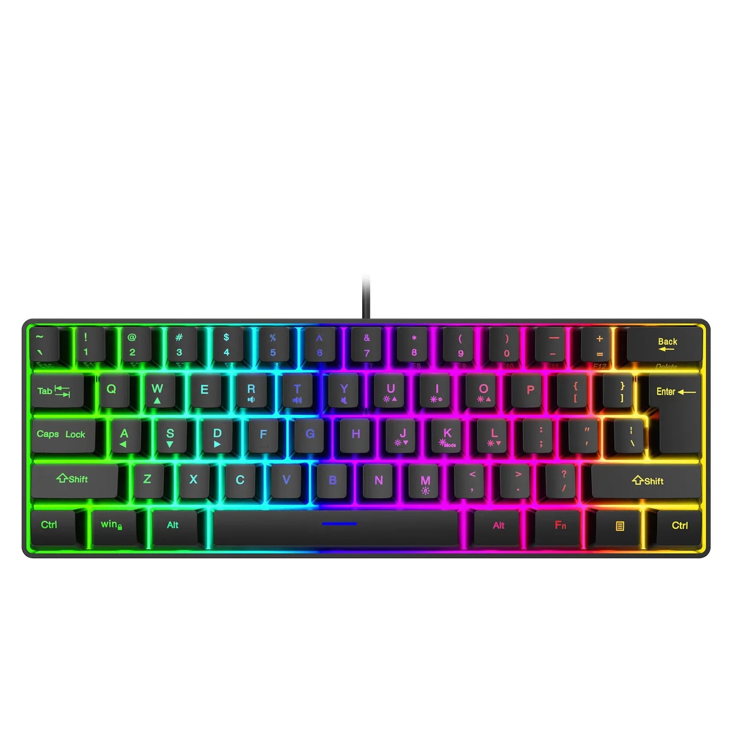 Teclado Gaming, Teclado Ultra-Compacto de 61 Teclas Russo/Inglês com Retroiluminação RGB, Teclado de Escritório Gaming Impermeável com Sensação Mecânica