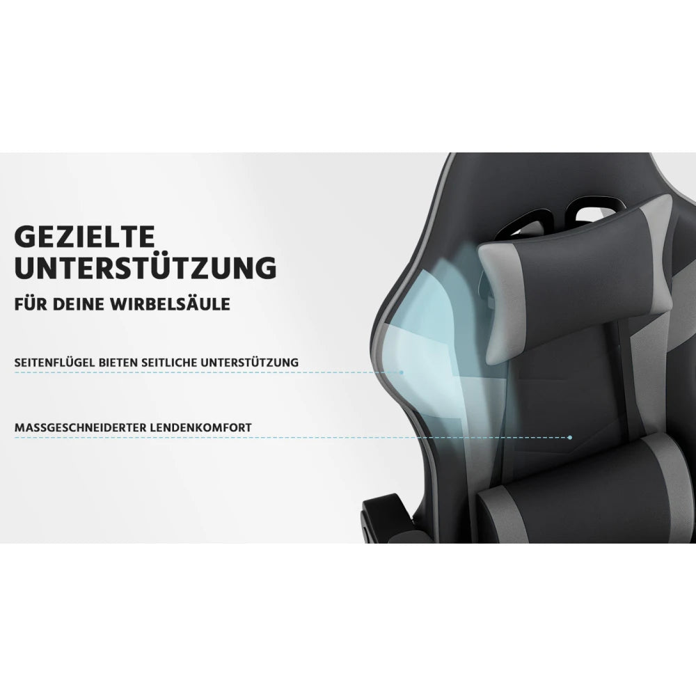 Ergonomic Gaming Chair with Lumbar Support, Adjustable Office Chair, Breathable PU Leather Computer Chair with Footrest & Reclining Backrest