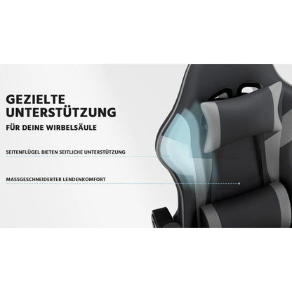 Ergonomic Gaming Chair with Lumbar Support, Adjustable Office Chair, Breathable PU Leather Computer Chair with Footrest & Reclining Backrest