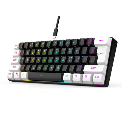 Teclado mecânico com fios de 61 teclas, branco, com switch preto e azul, à prova de água, iluminação RGB, kit para gaming e escritório, PUBG, retroiluminado