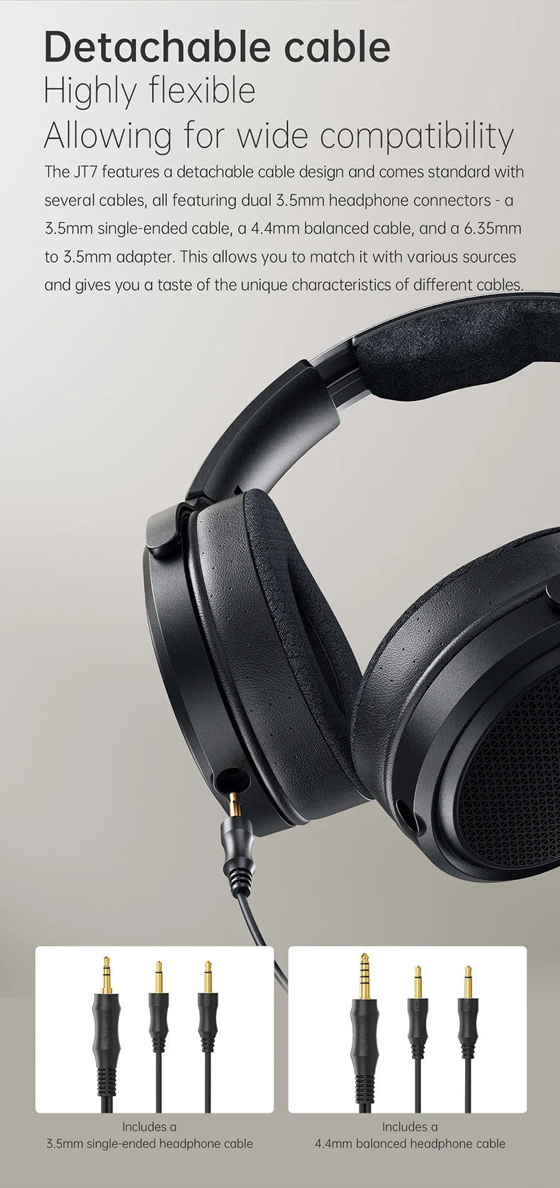 FiiO JT7 Planar Magnetic Over-Ear Audiophile Headphones – 95x86mm Driver, 4.4mm & 3.5mm Wired HiFi Headset