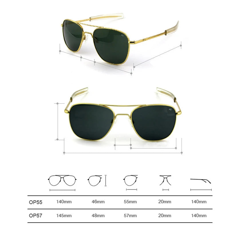 Pilot AO Sunglasses Men Top Quality Brand Designer AGX Tempered Glass Lens Sun Glasses Male
