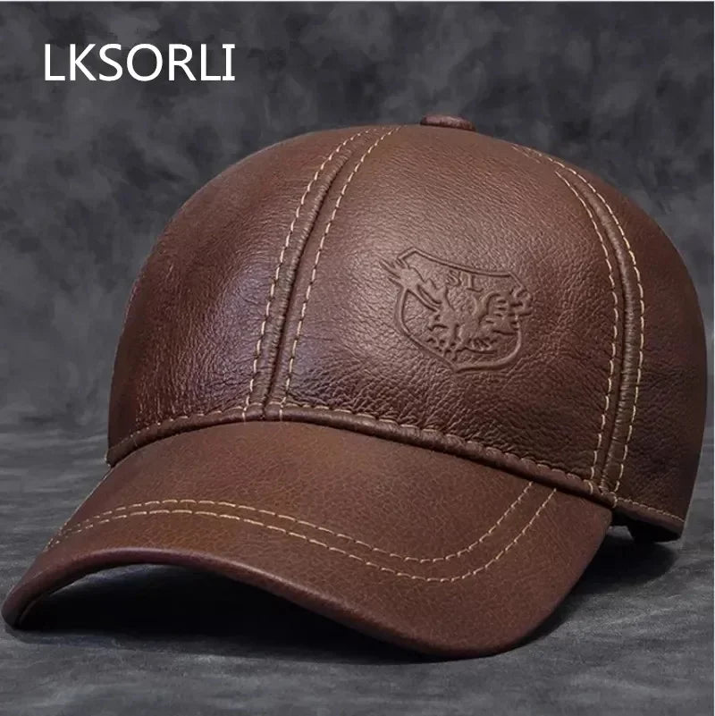 Męskie czapki z daszkiem z prawdziwej skóry bydlęcej, 56–60 cm, czarne/brązowe, z nadrukiem orła, dla mężczyzn, styl casualowy, uliczny, dla dziewczyny, czapki typu „dad hat”