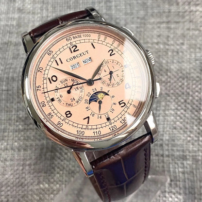 Orologio automatico da uomo Multification con data, giorno, mese e anno, orologio meccanico da uomo in 316L, cassa lucidata, indicatore giorno/notte, 42mm