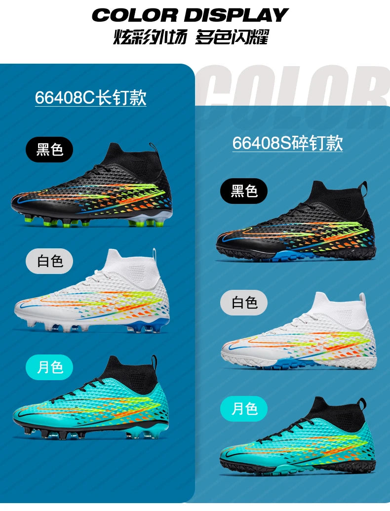 Double Star High-Top Soccer Shoes, Men's TF Turf Studs, Professional Training & Match for Boys, Teens, Kids and Adults