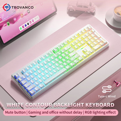 Teclado Bluetooth V108 Pro para escritório, baixo ruído, 2.4G, com e sem fios, layout completo, membrana com retroiluminação RGB