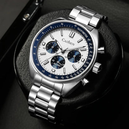 CADISEN Men's Sport Chronograph Watch Japan VD53 Movt Quartz Watches Sapphire Glass Stainless Steel Wristwatch For Men