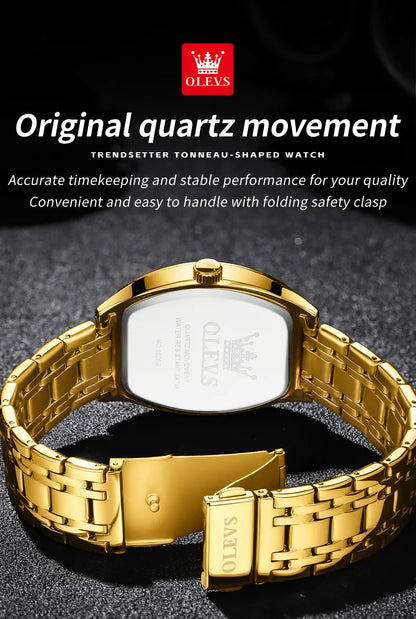 OLEVS New Men's Watches Quartz Luxury Gold Watch Classics Tonneau Dial Top Brand Waterproof Luminous Quartz Watch for Men 5528
