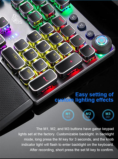 Teclado Mecânico AULA F2088 com Fio para Gaming, Botão Multifuncional, 104 Teclas, Retroiluminação Magic e Programação de Macros para Computador
