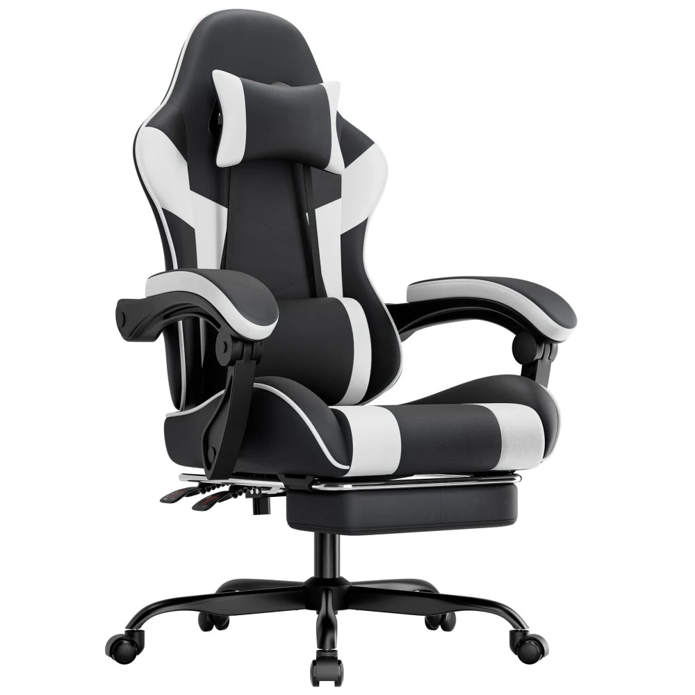 Ergonomic Gaming Chair with Lumbar Support, Adjustable Office Chair, Breathable PU Leather Computer Chair with Footrest & Reclining Backrest