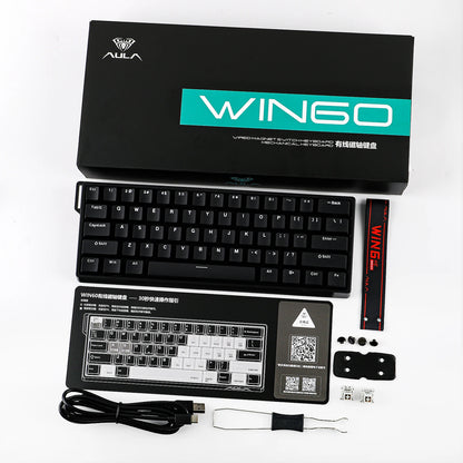Teclado mecânico com fios AULA WIN60 HE/WIN60 HE MAX 60%, estrutura Tray-Mount, Hot-Swap e interruptores magnéticos de efeito Hall