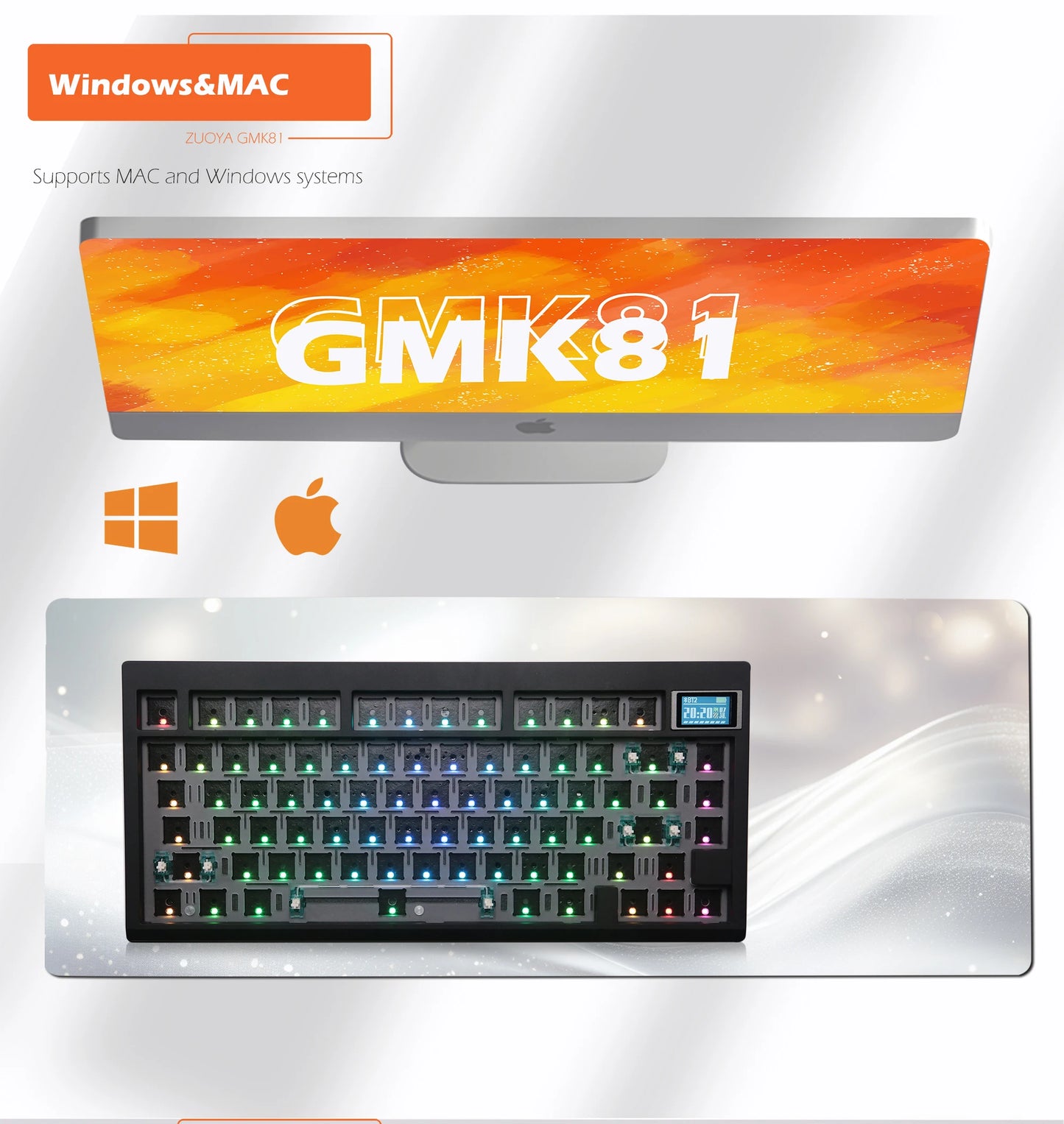 Kit de teclado mecânico ZUOYA GMK81 Hot-swappable Bluetooth 2.4G sem fios com retroiluminação RGB, estrutura gasket, suporte para