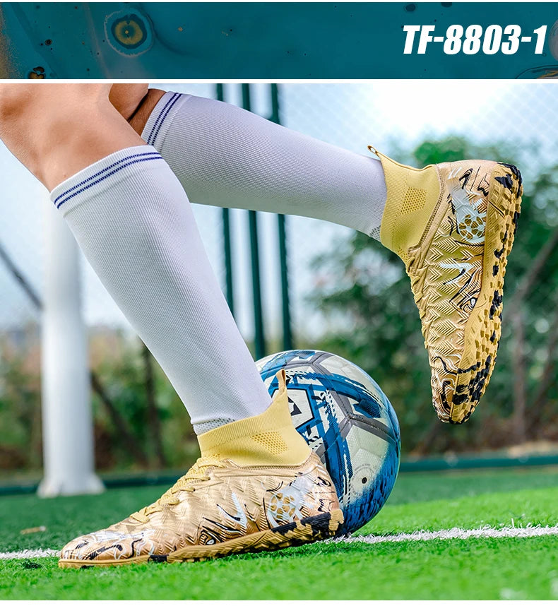 Men's High Ankle Football Boots Turf Soccer Cleats Breathable Non-slip Training Match Sneakers Outdoor Sports TF Soccer Shoes
