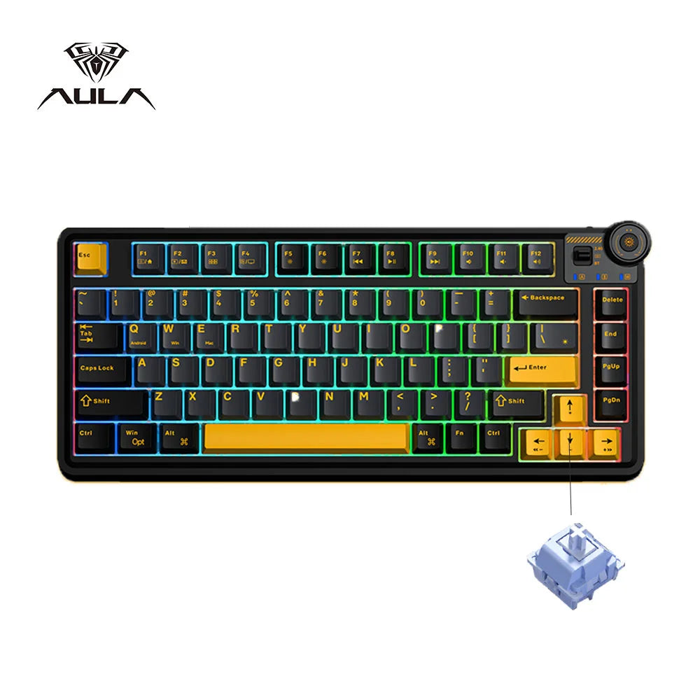 AULA AU75 Wireless Mechanical Keyboard 81 Keys Compact Hot Swappable Custom Keyboard 2.4G/USB/BT5.0 RGB Backlit Gaming Keyboard