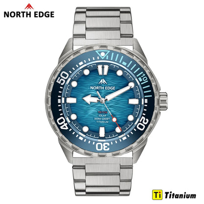 NORTH EDGE 2025 NEW+ TRITON-TI Titanium Solar-Powered Diving Watch Luxury Quartz Watches for Men 300M Waterproof 180+ Day Power