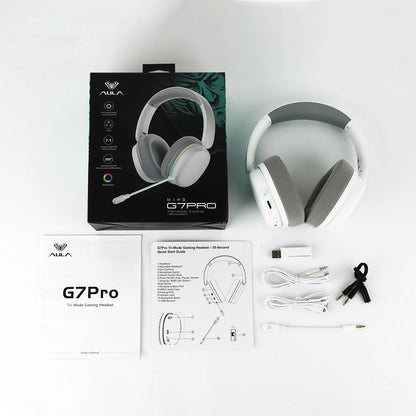 Auscultadores Gaming AULA G7 Pro sem fios Bluetooth 5.3 com som surround 7.1 e microfone com cancelamento de ruído para PS5/PS4/PC/Switch