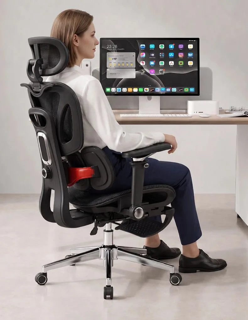 Chaise de bureau ergonomique, chaise de jeu pour ordinateur domestique, base en alliage d'aluminium