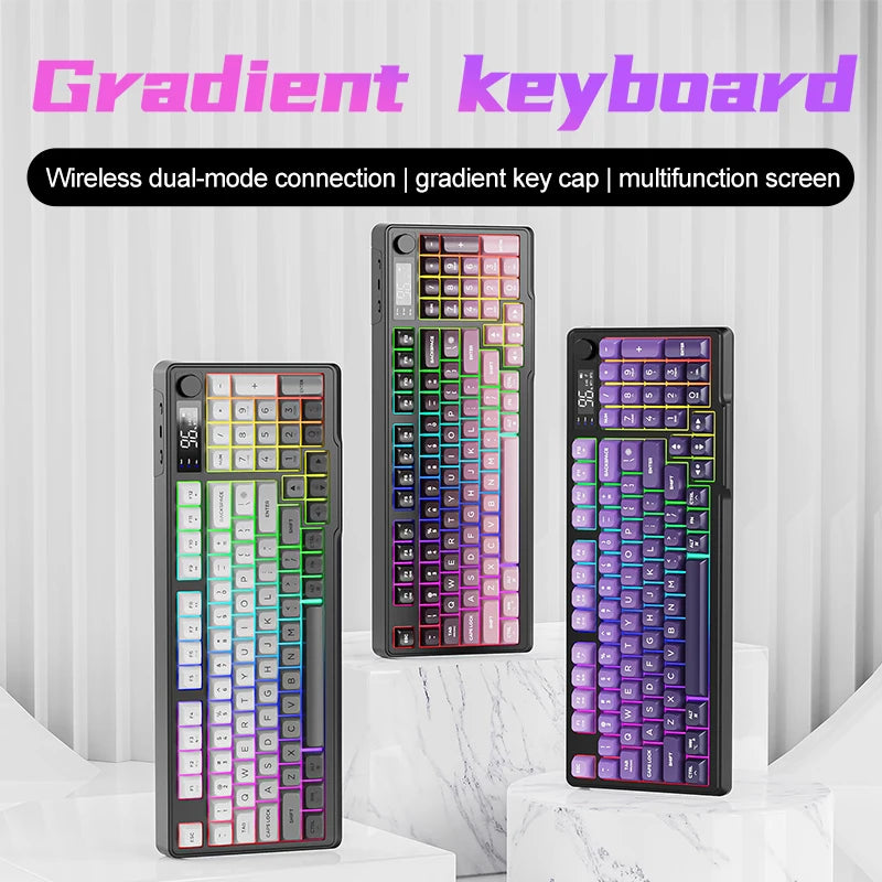 Teclado Bluetooth Sem Fios M96 FREEWOLF com Ecrã Gaming, Ecrã Eletrónico, Ligação a Vários Dispositivos, Ergonomia Gaming