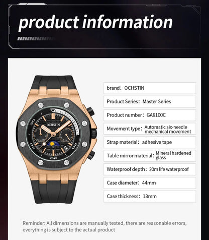 OCHSTIN Automatic Men Watches Luxury Designer Octagon Bezel Mechanical Date Day Night Dial Luminous Male Trendy Sport Wristwatch