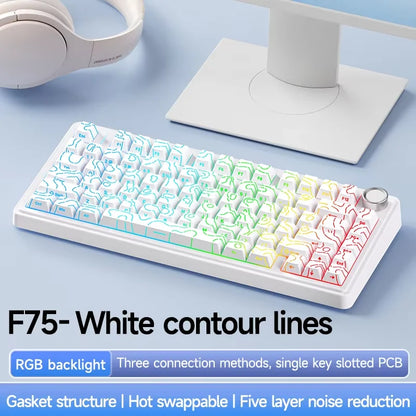 Teclado Mecânico Gaming Sem Fios AULA F75 Pro com Montagem Gasket, RGB Personalizado, Layout 75% e Teclas PBT com Gravação Lateral