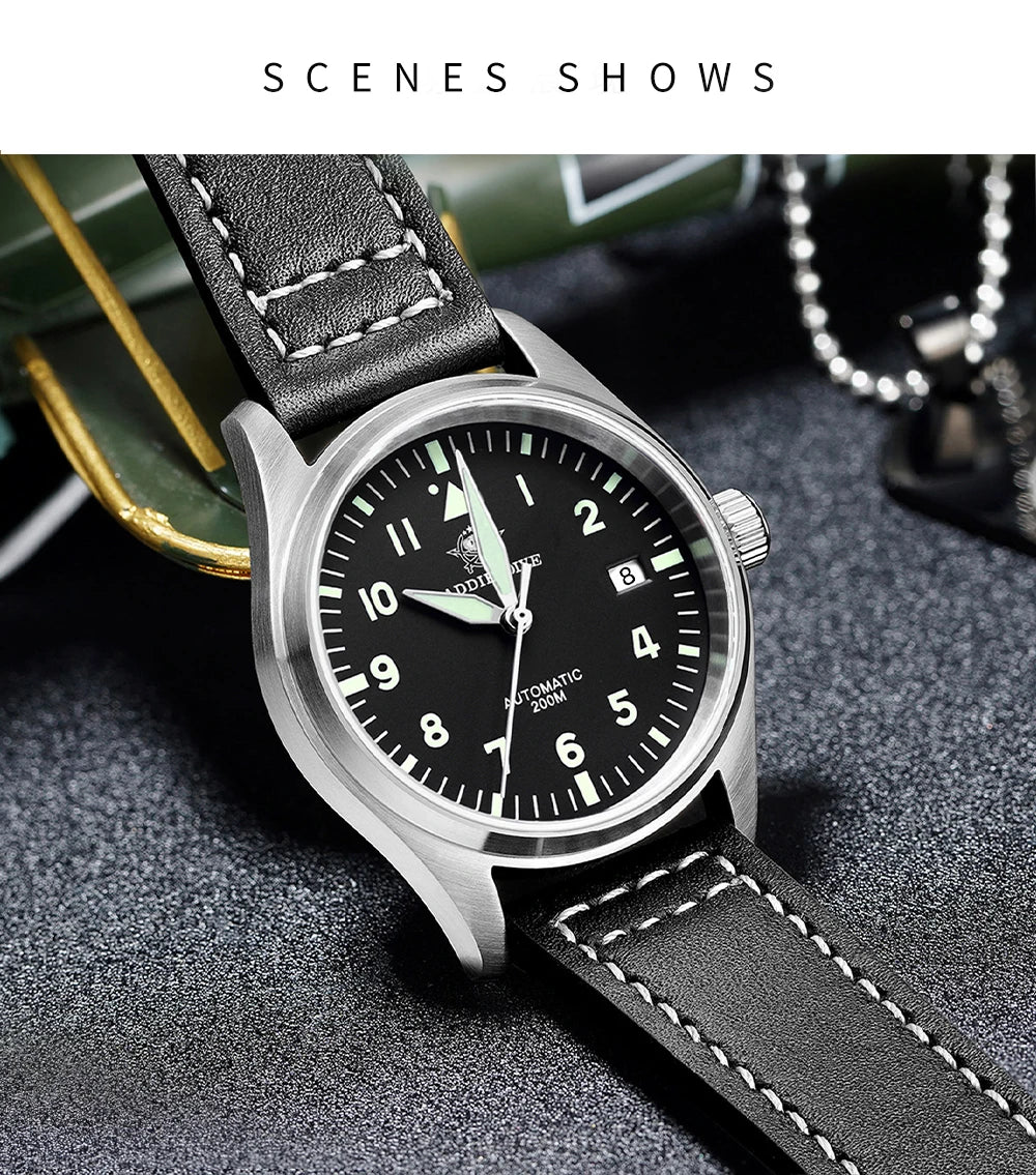 ADDIESDIVE Men's Automatic Mechanical Diving Watch 200m Waterproof C3 Ultra Bright Men's Watch Men's Leather Retro Watch AD2519