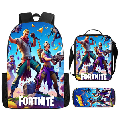 Fortnite Cartoon 3pcs Set, Large Capacity Suitable for Boys and Girls Aged 5-8, Includes Backpack, Dinner Bag, and  Pencil Case