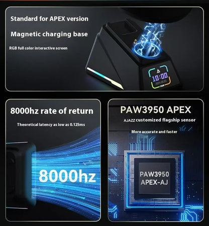 AJAZZ AJ179 APEX Wireless Gaming Mouse with RGB Display Dock, PAW3950 Sensor, Bluetooth, 8000Hz Polling Rate, Tri-Mode Gaming Mouse
