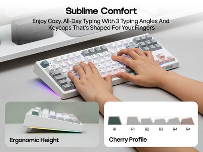 Teclado mecânico EPOMAKER TH87 TKL com layout ISO-UK, ligação com fio/BT/2.4Ghz sem fios, NKRO, bateria de 10000mAh e iluminação RGB