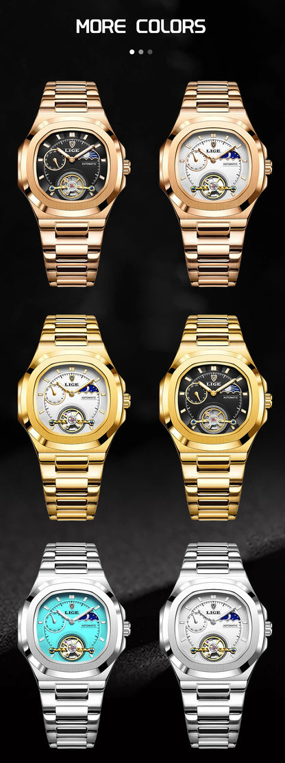 LIGE Watch For Man Luxury Business Waterproof Luminous Mechanical Watches Fashion Moon Phase Automatic Movement Men's Watches